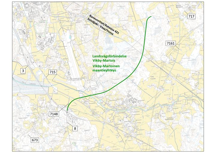 Den nya vägförbindelsen börjar vid den planskilda anslutningen för riksväg 3 och 8 och upphör vid Lillkyrovägen (regionväg 717).