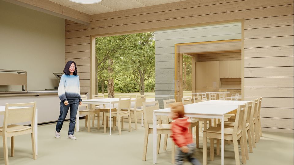 Hoivarakentajat Leppäkorven päiväkoti Vantaa - havainnekuva ruokasali web
