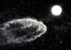 Taiteilijan näkemys asteroidin tuhoutumisesta toistuvien Auringon lähiohitusten seurauksena. Kuva: Lauri Voutilainen