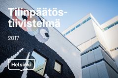 Tilinpäätöksen tiivistelmän kannessa on kesällä 2017 valmistuneen Jätkäsaaren koulun julkisivutaidetta. Kuva: Aurora Aalto / Helsingin kaupungin aineistopankki.
