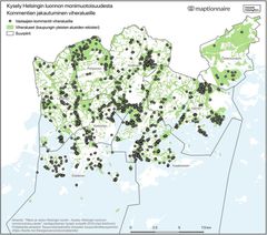 Karttakommenttien jakautuminen viheralueille.