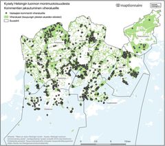 Karttakommenttien jakautuminen viheralueille.