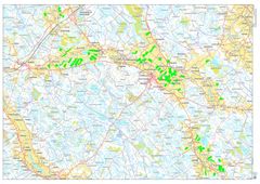 Kartoissa on esitetty Sievin yli 10 hehtaarin peltolohkot ennen ja jälkeen tilusjärjestelyn. Lähde: Maanmittauslaitos