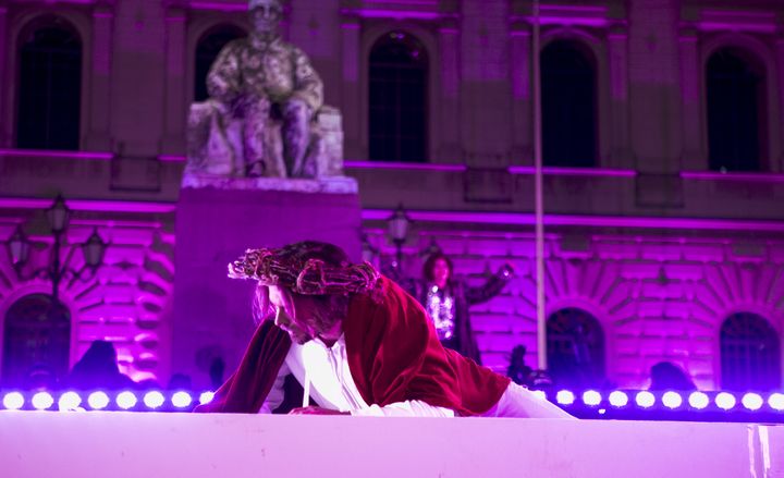 Helsingin Via Cruciksessa Jeesuksen roolissa oli näyttelijä Kai Vaine. Kuvaaja: Pietari Purovaara (Kuvaajan nimi mainittava kuvan käytön yhteydessä)