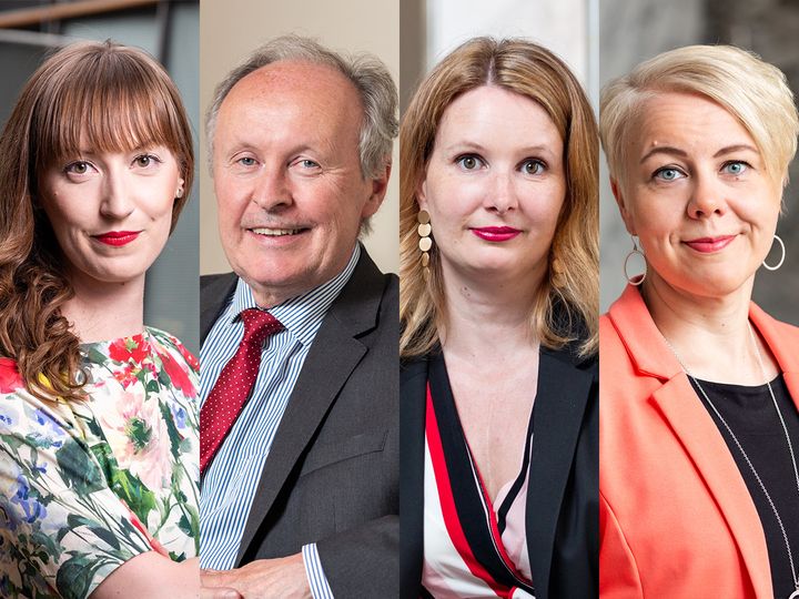 SDP:n kansanedustajat, eduskunnan hallintovaliokunnan demariryhmä Eveliina Heinäluoma, Aki Linden, Piritta Rantanen ja Heidi Viljanen pitävät tärkeänä sote-uudistuksen etenemistä. (Kuva: Jukka-Pekka Flander)