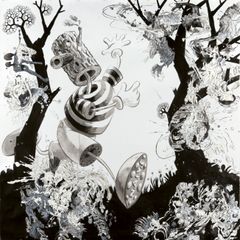 Bo Haglund: Stumphead. Another Lovely Day in the Stumpheed Forest, 2006, tussi ja guassi paperille, 160 ✕ 160 cm. Kuva: Yehia Eweis
