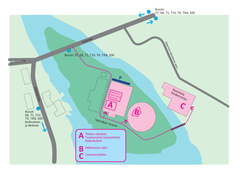 Museoalueen kartta ja kilpailun tapahtumapaikat