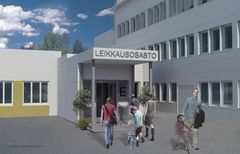 Havainnekuva leikkausosaston sisäänkäynnistä. Kujala&Kolehmainen Oy.