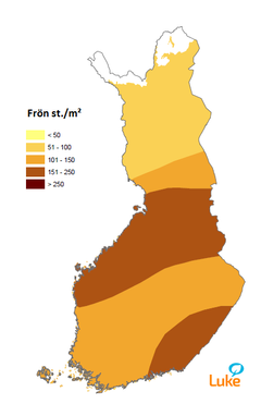 Figur 4. 
Prognos för tallens fröskörd för våren 2016 på basis av antalet kottar.