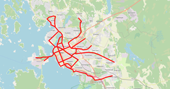 Pohjakartta Vaasaan suunnitelluista kävely- ja pyöräilybaanoista.