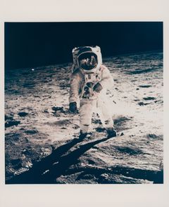 Buzz Aldrin's gold plated sun visor reflects the photographer and the LM Eagle, Vintage-chromogenetic print on fiber-based, paper, printed 1969 (NASA AS11-40-5903), 20.3 x 25.4 cm
DOROTHEUM