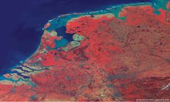 Alankomaat Proba-V-satelliitista kuvattuna elokuussa 2018. Copyright: ESA/Belspo, tuottanut C3S/VITO