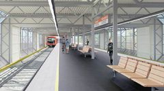 Havainnekuva Mellunmäen metroaseman uusitusta laituritasosta. Kuva: HMT Arkkitehdit Oy