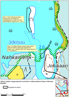 Område 1: Vattenföringen i Välijoki sprids österut genom att muddra en fåra till områdena som har slagits. Fårans djup varierar mellan 0,8 m (fårans slutända) och 1,5 m (inledande del).
Område 2: Vattenväxtligheten inklusive rötter tas bort så att det bildas en mosaikartad struktur av öppet vatten och växtlighet, muddringsdjup <0,6 m.
De områden i Jokisuunlahti, för vilka tillstånd enligt vattenlagen har ansökts.