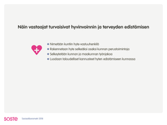 Näin hyvinvoinnin ja terveyden edistäminen turvattaisiin.