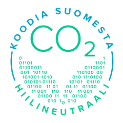 Koodia Suomesta ry:n hiilineutraaliusmerkin on suunnitellut Jarkko Ruonakoski Valakia Interactivesta.