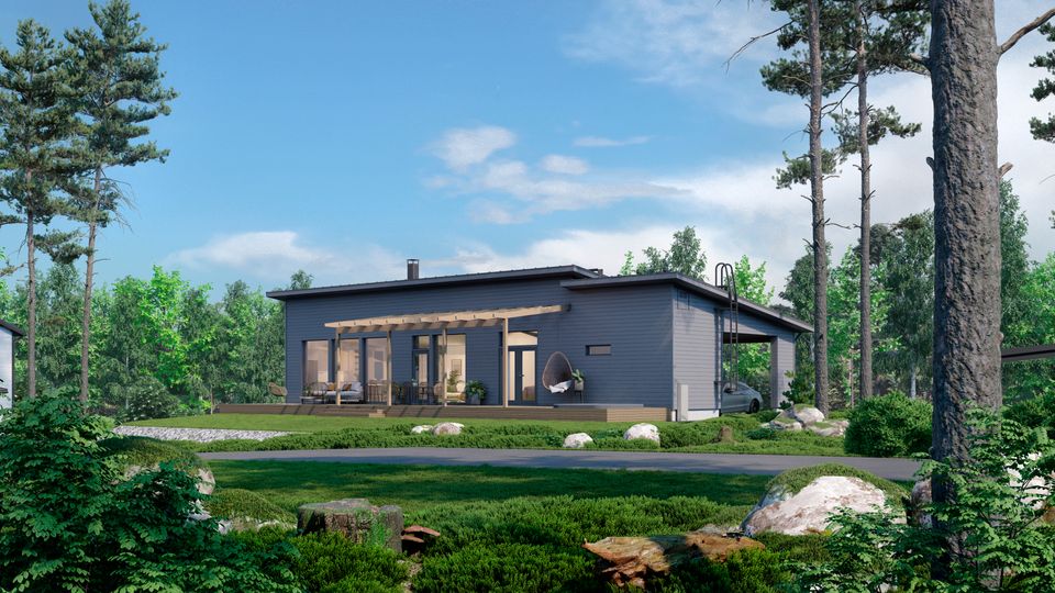Designtalo Villa Kungen Loviisan asuntomessut takapiha päivä