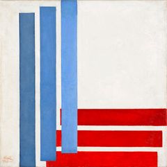 František Kupka: Tre blåa och tre röda (1957). Centre Pompidou, Musée national d'art moderne / Centre de création industrielle, Paris. © ADAGP, Paris. Bild: © Centre Pompidou, MNAM-CCI, Dist. RMN-Grand Palais / Bertrand Prévost.