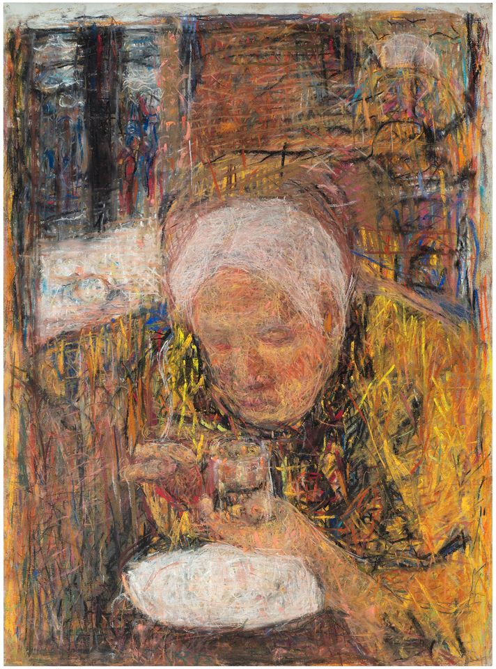 Rafael Wardi, Valkeat hiukset (Reeta), 1997, pastelli, 66 x 50 cm. Yksityiskokoelma. Kuva: Jussi Tiainen.