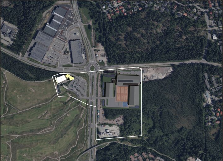 Yhdistetty havainnekuva golfkeskuksen laajennuksesta ja liikuntahalleista.
Kuva: Arkkitehtitoimisto ARK BRUT (vasen kuva) ja A-Factor Oy (oikea kuva).