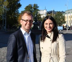 Caratin strategiajohtaja Mikko Hovi ja toimitusjohtaja Heidi Björklöf