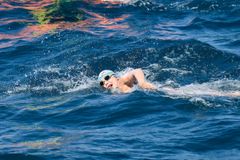 Nathalie Pohl in open seas during her crossing of the Cook Strait (photo: Mark Tantrum).