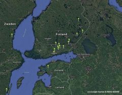 Hollantilaistutkimuksen GPS-valkoposkihanhet 27.9.2021. Osa hanhista on edelleen mobiiliverkon ulkopuolella eivätkä näy kartassa.