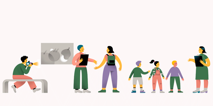 Suomen ammatillisissa museoissa vierailtiin yli 7,6 miljoonaa kertaa vuonna 2019. Kuvitus: Riku Ounaslehto.