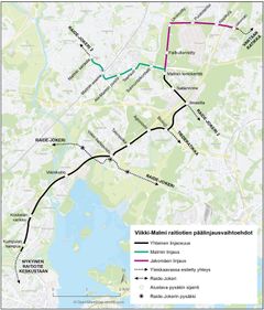 Viima-pikaraitiotien pysäkit ja reitti kartalla.