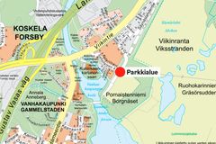 Jokisuuntien ja Katariina Saksilaisen kadun risteys kartalla.
