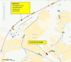 Kiertotie kulkee Helsingintien (Vt 6), Kartanontien, Hasselblattintien ja Rutumintien kautta.
