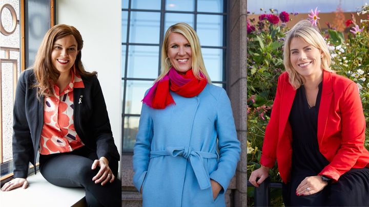 Kokoomuksen kansanedustajat Mari-Leena Talvitie, Sari Multala ja Saara-Sofia Sirén.