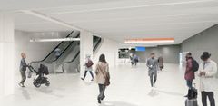 Havainnekuva Sörnäisten metroaseman lippuhallista. Kuva: HMT Arkkitehdit Oy.