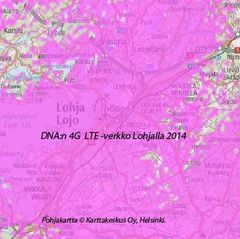 DNA:n 4G LTE -verkko Lohjan seudulla v. 2014