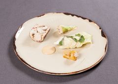 KUVA: Aino Huovio Vuoden Kokki 2016 Toni Kostianin pääruoka: Kukonpojan rintaa, kukonnahkaemulsiota, kaaleja ja kastiketta kukonpojan rangoista.