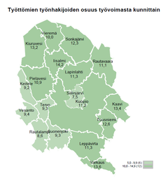 Työttömien työnhakijoiden määrä kunnittain, Pohjois-Savo, syyskuu