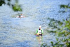 Puruvesi SwimRunille ilmoittautui liki 70 osallistujaa. Etualalla Kuutti-sarjaan osallistunut Mirja Serenius. Kuva: Jouko Kvick.  