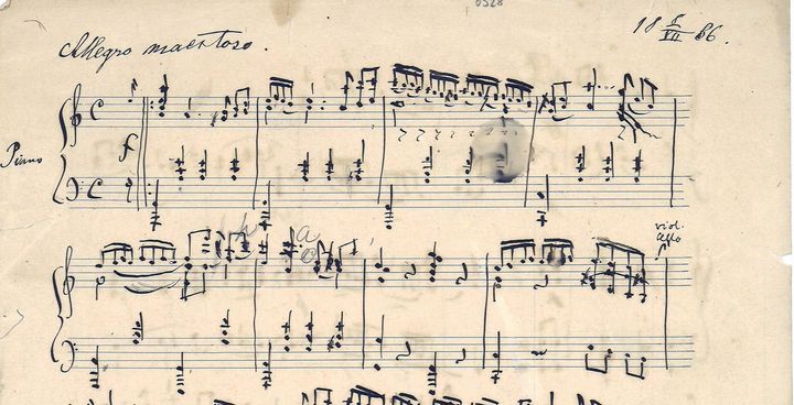 Sibelius sävelsi Havträsk-trion viettäessään kesää saaristossa. Käsikirjoitus on päivätty 8.7.1886.
Kuva: Petri Tuovinen   Sibeliuksen sävellyskäsikirjoitus/ Kansalliskirjaston kokoelmat.