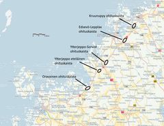 Placeringen av de planerade avsnitten med omkörningsfiler på kartan.