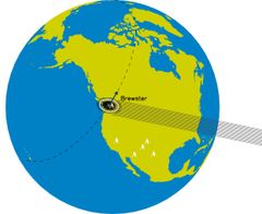 Palman varjon kulku Pohjois-Amerikan luoteisosan poikki 15.5.2017. Nuolen pituus vastaa varjon 10 sekunnissa kulkemaa matkaa (510 km). Kuva Jorma Harju