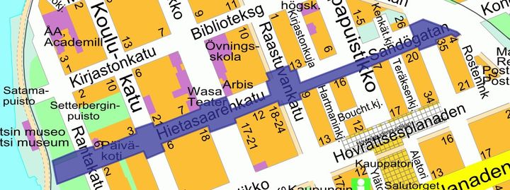 Työalueena on Hietasaarenkatu oheisen kartan mukaisesti.