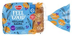 Tällä viikolla leipähyllyihin kautta maan saapunut Vaasan Feel Good Täysjyväkaura on leivottu ilman lisättyä leivinhiivaa.
Leivän herkullinen maku syntyy kotimaisesta ja vatsaystävällisestä kaurasta, sekä leivontaan käytetystä taikinajuuresta. Runsaskuituinen täysjyväleipä tukee vatsan normaalia toimintaa.