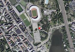 Ilmakuvassa paviljongin tontti, Helsingin kaupunki.