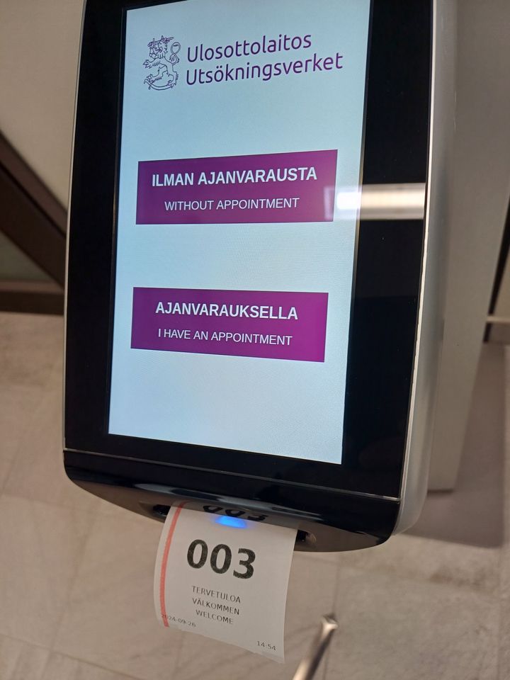 Asiointi Ulosottolaitoksen toimipaikassa vuoronumerolla