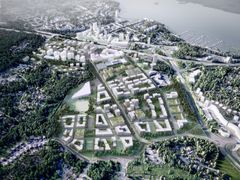 Kiviruukki, viistokuva pohjoisesta. Havainnekuva: Espoon kaupunkisuunnittelukeskus.