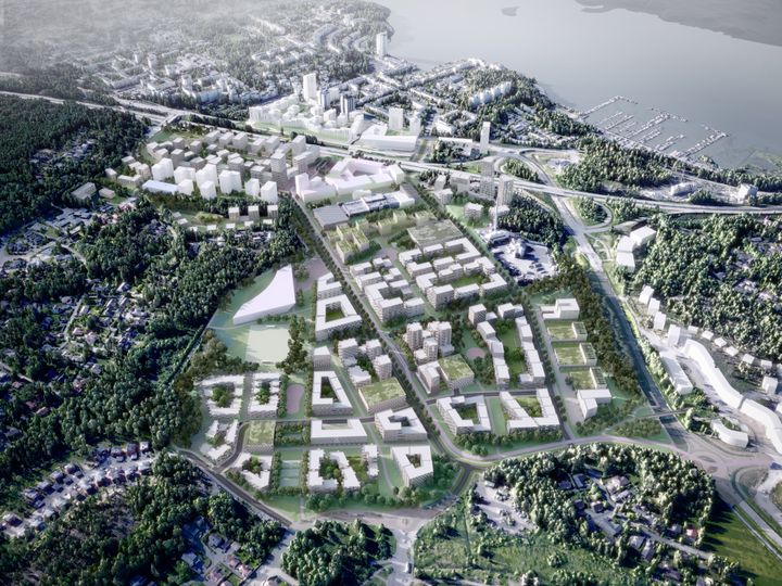 Kiviruukki, viistokuva pohjoisesta. Havainnekuva: Espoon kaupunkisuunnittelukeskus.