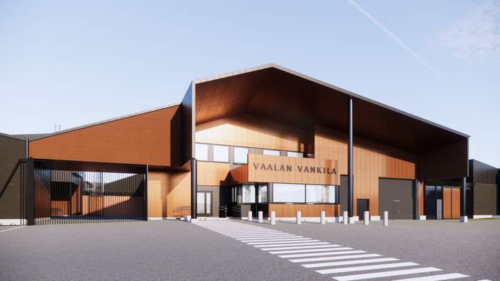 Exteriörsvisualisering av Vaala fängelse. Bild: Sweco Architects Oy.