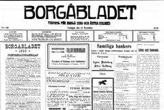 Borgåbladet 24.12.1929, nr 149, s.1
Borgåbladets förstasida 24.12.1929
Källa: Nationalbibliotekets digitala samlingar digi.kansalliskirjasto.fi