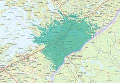 Kuvassa vihreä väri kuvaa uuden 5G-verkon rakennusaluetta. Rakennustöiden myötä myös 4G-verkko paranee vihreäksi merkityllä alueella.