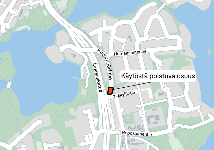 Kartta käytöstä poistuvasta osuudesta.